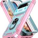 For Google Pixel 10 Case/Pixel 10 Pro Case with 2PCS Screen Protector, Build in 360 Rotating Ring Kickstand, Military Grade Protective Cover for Google 10/10 Pro Phone, Green, Pink