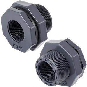 2 Pcs 1-1/2 Inch Bulkhead Fitting PVC Water Tank Connector Plumbing Pipe Threaded Bulkhead Fitting NPT for Rain Barrels, Water Tanks, Aquariums, Tubs, Pools