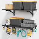 2-Pack 2x4ft Heavy Duty Garage Shelving, 2' x 4' Garage Wall Shelving Wall Mounted, 400LB Capacity Garage Storage Rack with Hooks, Black