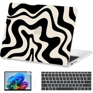 AKIT Case for Microsoft Surface Laptop 15-inch Touchscreen Copilot+ PC 2024 (7th Ed), Unique Pattern Hard Shell Case+Screen Protector+Keyboard Cover for 15 inch Surface Laptop 7 (2037), Black Wave