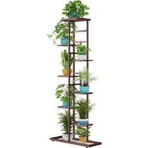 LINZINAR Plant Stand Indoor Outdoor Metal 8 Tier 9 Potted Multiple Flower Pot Holder Shelf Planter Display Shelving Unit for Patio Garden Corner Balcony Living Room (Bronze)