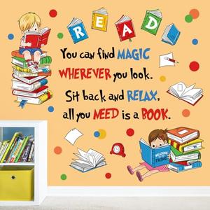 decalmile Reading Books Wall Decals Inspirational Quotes Polka Dots Wall Stickers Kids Room Classroom School Library Wall Decor