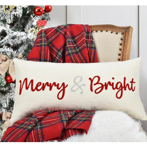 Nice Merry and Bright Christmas Decor Cotton Burlap Decorative Rectangle Throw Lumbar Waist Pillow Case Cushion Cover for Couch Living Room 12X24 inches