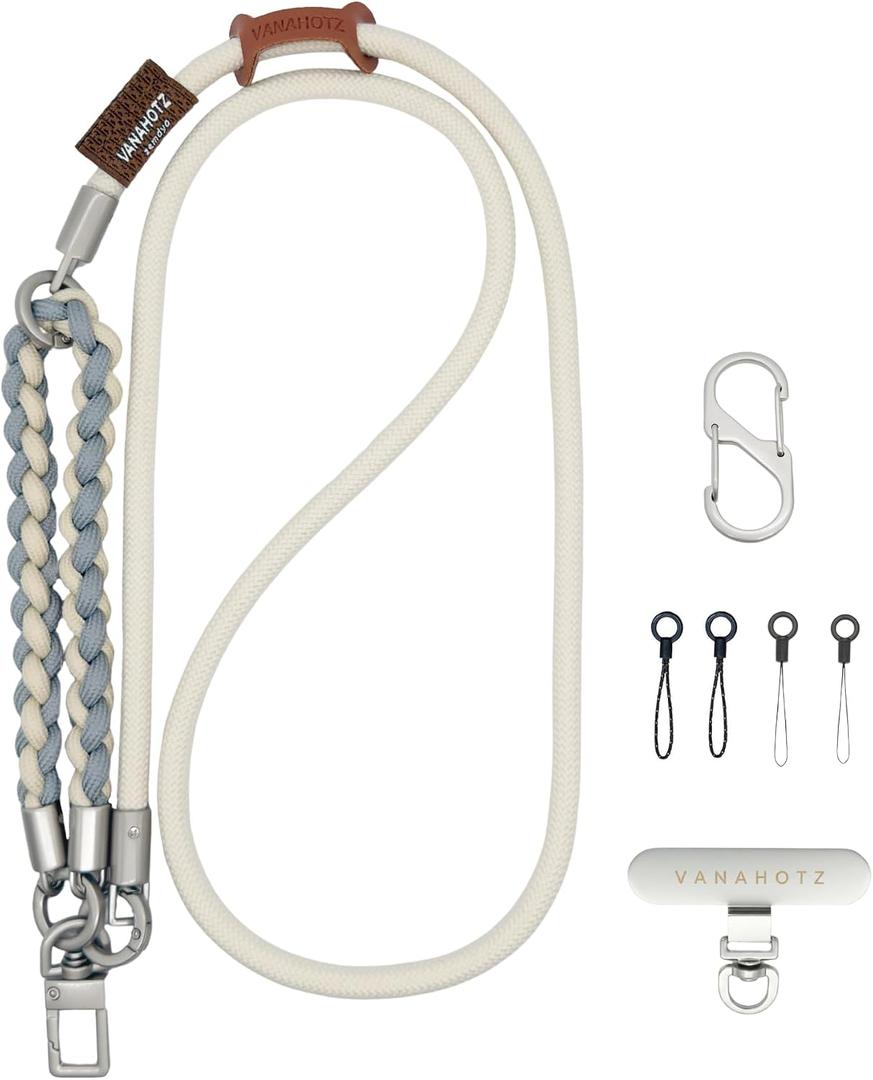 Phone Lanyard, Adjustable Cell Phone Lanyard Crossbody and Wrist Strap, 3-in-1 Anti Theft Phone Strap Neck Lanyard (Ivory)