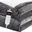 Electric Blanket Heated Throw, Soft Flannel 50"x60" Heating Blanket with 8 Hours Auto Off 10 Fast Heating Levels Machine Washable Sherpa Heated Blanket with Overheating Protection (Light Gray)