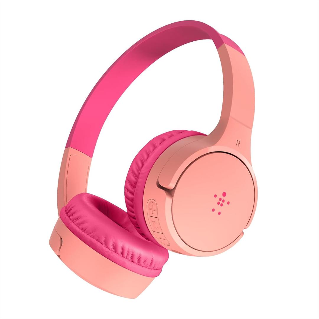 Belkin Sound Form Mini - Wireless Bluetooth Headphones for Kids with 30H Battery Life, 85dB Safe Volume Limit, Built-in Microphone - Kids On-Ear Earphones for iPhone, iPad, Fire Tablet & More - Pink