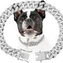 Dog Chain Collar Silver Dog Necklace Diamond Cuban Link Dog Collar 13mm Wide Metal Pet Cat Dog Chain Crystal Collar Jewelry Accessories for Large Medium Small Dogs Cats(Silver,10 Inch)
