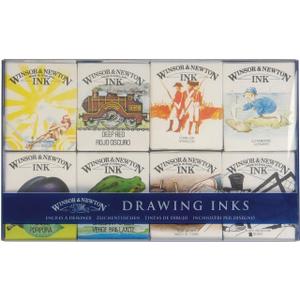 Winsor & Newton Collection Drawing Ink Set, Set of 8, William Collection,Black,green,purple,yellow