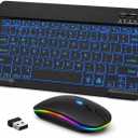Rechargeable Bluetooth Keyboard Mouse Combo, 10 Inch Keyboard with Backlit, Silent Keys and Wireless Mouse for iPad, Tablet, Laptop and PC