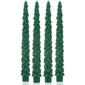 10inch Christmas Tree Taper Candles,Unscented Tree Shaped Green Candle for Holiday Decor, Party Banquet Centerpiece Decoration,4pcs