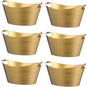 Patelai 6 Pcs Ice Buckets Bulk, Plastic Ice Buckets with Handles, Oval Storage Tub, Large Capacity Drink Tub for Party Bar Wine Beer Champagne Beverage Bottle Cooler(4.5 Liter,Gold)