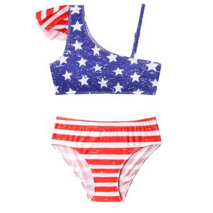 Nokecina Girls Bathing Suit Size 12-14 Years Old Blue White Stars Ruffle Bikini Set 2 Piece Swimwear for Beach