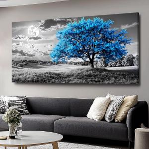 Blue Tree Canvas Wall Art - Modern landscape Paintings for Living Room, Bedroom Wall Decor, Framed Wall Art for Home or Office Decoration, Large Wall Art 60x30in, 58"L x 28"W