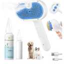 Pet Steam Brush for Dog & Cat - 3-in-1 Steam Grooming Brush for Shedding & Hair Removal - Self Cleaning Spray Comb with Mist for Long Haired Pets - Includes 1*Waterless Shampoo, Blue