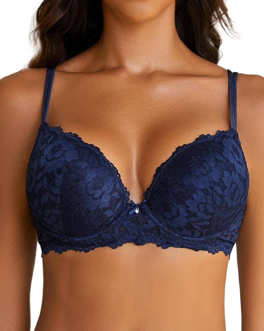Push Up Bras for Women Add 2 Cups Sexy Lace Cleavage Extra Padded Plunge Bra Underwire 34A