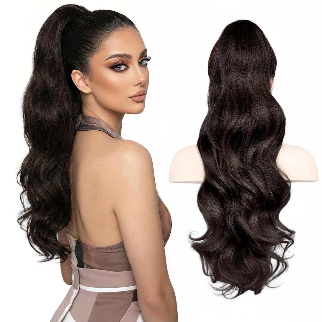Long Ponytail Extension 26 Inch Wavy, Hair Extensions Ponytail with Claw Clip, Clip on & Clip in Ponytail Styles, Pony Tails for Beach Day, Family Dinner, Work & Party Night