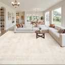 10x14 Area Rugs Living Room: Bedroom Neutral Washable Carpet Beige | Large Vintage Boho Indoor Decor Neutral Soft Nursery Farmhouse Dining Room Office Floor Non-Slip Low Pile Under Table Rug