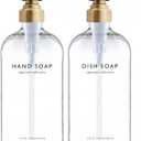 Vine Creations Clear Glass Soap Dispenser Set, Dish Soap and Hand Soap Dispenser Set with Stainless Steel Pump, 16 oz Glass Dispensers for Kitchen Bathroom Decor (Clear Bottle/Brushed Brass Pump)