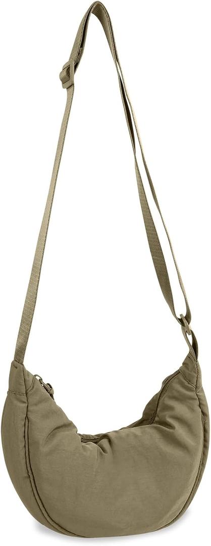 Nylon Crescent Crossbody Bag for Women Purses Trendy Men,Small Travel Sling Bag Hobo (Khaki), S