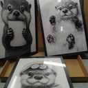 LLEEMPI Funny Bathroom Wall Art Set of 3, Cute Raccoon Poster Prints, Humor Animals Canvas Paintings, Fashion Minimalist Black White Wall Decor for Restroom Nursery Bedroom Wood Framed 16x24 inch