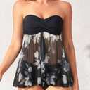 Tempt Me Womens Two Piece Bathing Suits Halter Bandeau Tankini Top Flyaway Swimsuit with Bottoms Tummy Control Swimwear (Black)