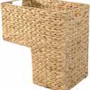 Woven Stair Baskets with Cut Out Handles - Natural Water Hyacinth Storage Organizer Bin for Wooden & Carpeted Stairs, Home Clutter Reducing Shelf Decor (Natural color)