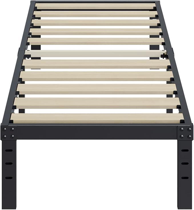 ZIYOO Twin XL Bed Frame, 18 Inches Tall, 3 Inches Wide Wood Slats with 2500 Pounds Support, No Box Spring Needed, High Metal Platform with Underbed Storage Space, Easy Assembly, Noise Free