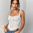 KUTUMAI Lace Corset Top Y2K Cute Square Neck Bustier Going Out Tank Crop Tops for Women Trendy Summer (White, L)