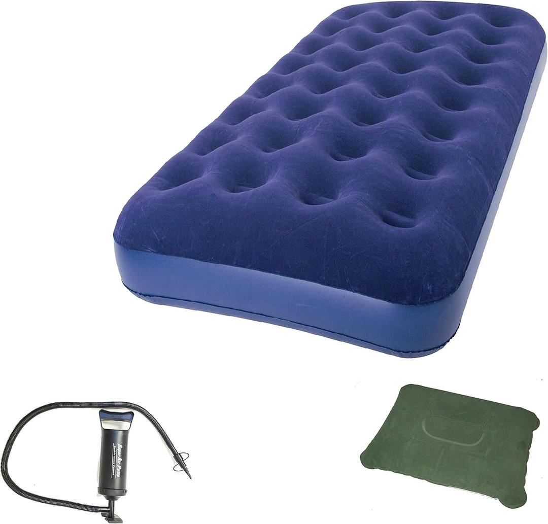 Zaltana Twin Size Air Mattress with Double Action Pump & Inflatable Pillow Combo (AMN+AP3+PL1)