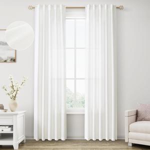 Ivory White Linen Curtains 84 Inch Length 2 Panels for Living Room Bedroom Office Back Tab Pocket Privacy with Light Through Morden Farmhouse Decorative Drapes 40x84