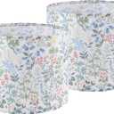 GO&SO 2pcs Floral Drum Lamp Shades For Table Lamps - 13" Top x 13" Bottom x 10" High(Spider), Modern Medium Lamp Shade for Floor&Bedside Lamp, Natural Linen - Lampshades Replacement, Assembly Required (Multicolour-4)