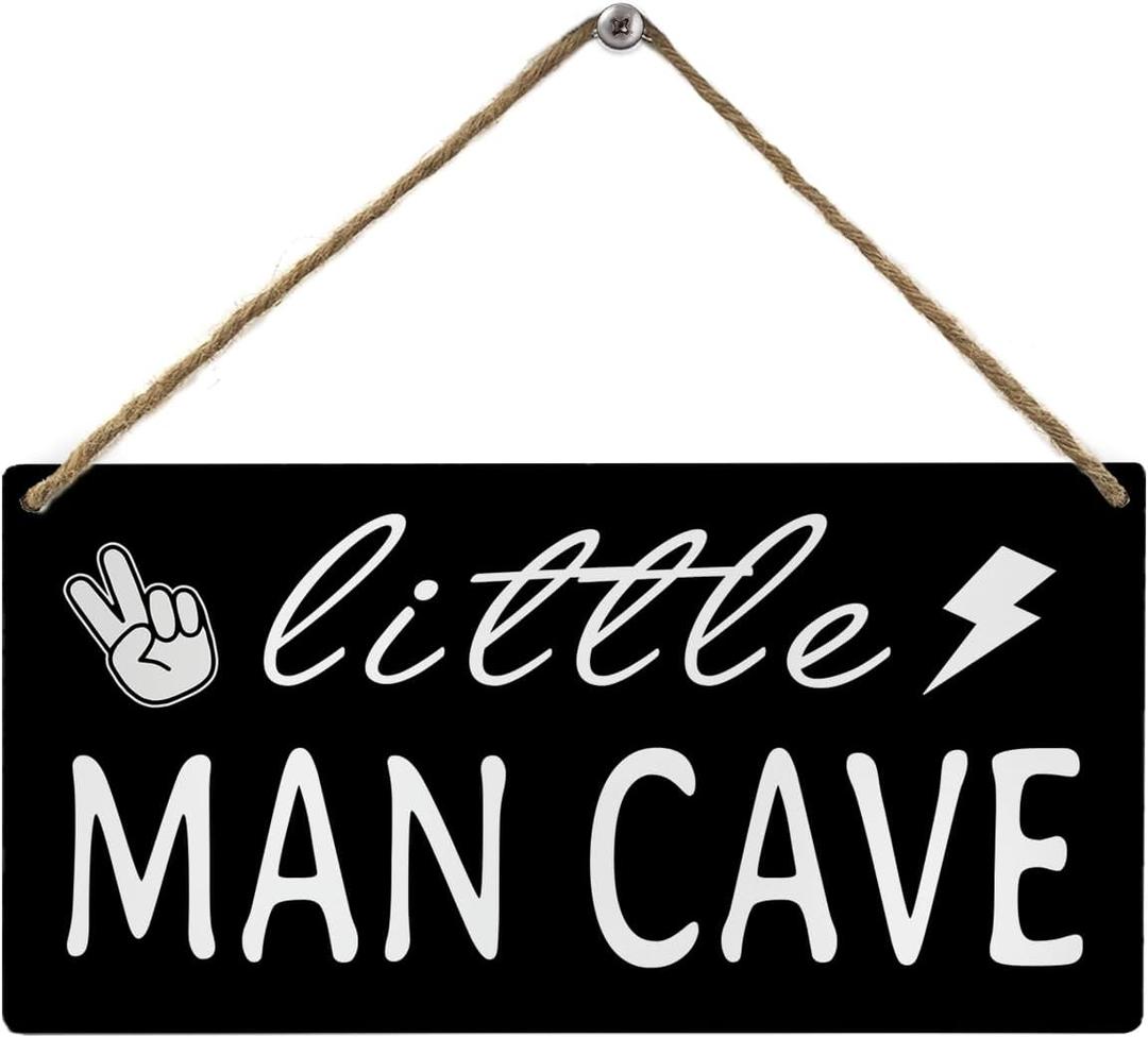 Funny Little Man Cave Wood Wall Hanging Tags, Boys Room Nursery Wall Sign
