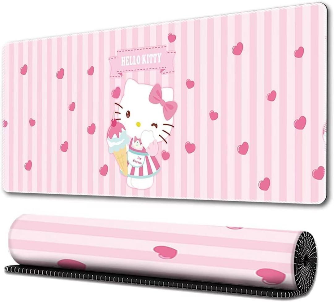 Kawaii Girly Cute Gaming Mouse Pads, Long Extended Desk Mat, Extra Large Girl Anime Mousepad Keyboard Pads for Work Game Office Home (Kitty)