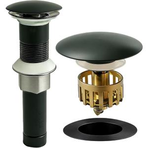 Bathroom Sink Drain, Without Overflow, Pop up Sink Drain Stopper with Strainer Plug for Vessel Sink Lavatory Vanity, SUS 304 Stainless Steel, Matte Black