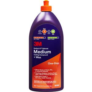 3M Perfect-It Gelcoat Medium Cutting Compound + Wax, 36106, 1 Quart, One-Step Process, P1500 and Finer Scratches, Fiberglass Oxidation Remover for Boats and RVs