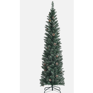 6 ft. Unlit Snowy PVC Slim Artificial Christmas Tree w/Pine Cones