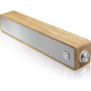 MICA Computer Speakers, Vintage Wired Computer Sound Bar, Retro Wooden Mini Soundbar, 3.5mm Aux Connection, USB Powered PC Speakers for Desktop Monitor, Laptop, Tablets (Yellow)