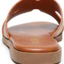 Yozuru Womens Flat Sandals Open Toe Dressy Summer Sandals Comfortable Casual Slip on Leather Slides Sandals for women, 7, Brown