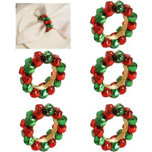 Utalek Christmas Napkin Rings Set of 6 Jingle Bell Napkin Rings Holders Red and Green Xmas Serviette Buckle Holder for Christmas, Dinner, Parties, Holiday Dining Table Decor