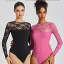 Avidlove Lace Long Sleeve Bodysuit for Women Crew Neck Body Suits Slimming Going Out Concert Tops Fall Outfits (Black, L)