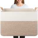 OIASKET 108L Cotton Rope Storage Basket for Living Room and Bedroom 25"x16"x16" Woven Laundry Basket, Heavy Duty Bin for Blankets, Pillows & Toys, Pet-Safe & Scratch-Free, Brown and White