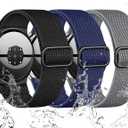 Maledan Stretchy Bands for Pixel Watch 4 Band/Pixel Watch 3 Band 41mm/ Google Watch Band 2/1-3 Pack Upgraded Metal Lugs Water-Resistant Elastic Nylon Sport Loop Strap for Google Smartwatch Men Women (03-Black/Midnight Blue/Dark Gray)