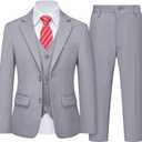 YND Boys Formal Slim Fit, 5-Piece Suits for Kids, Jacket Vest Pants Shirt and Tie for Wedding Prom Light Gray (10yrs)