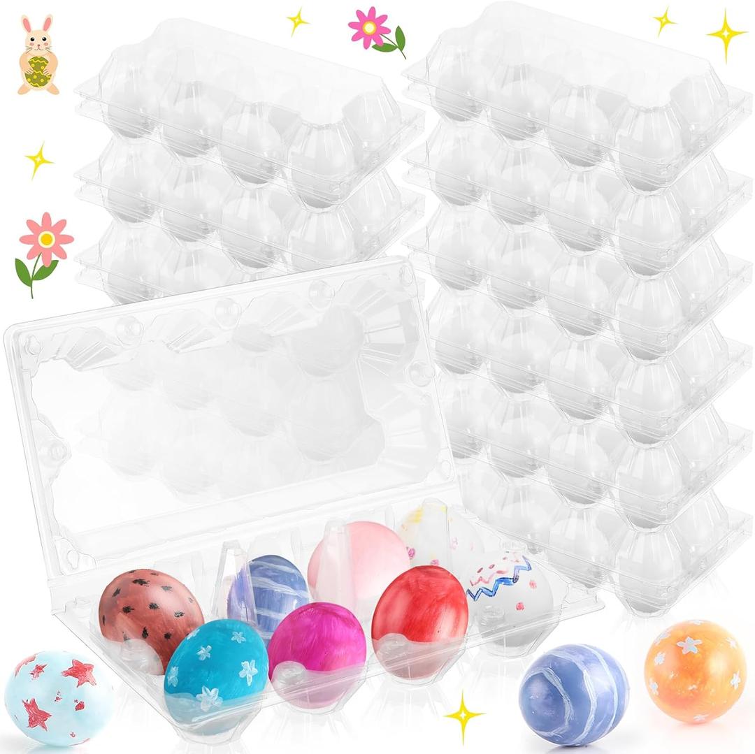 Menkxi 48 Pcs Plastic Easter Eggs with Clear Egg Cartons for Crafts DIY Fake Eggs White Plastic Eggs Paintable Easter Eggs Paint Your Own Eggs for Kids Adults Easter Gift, 8 Piece Per Carton