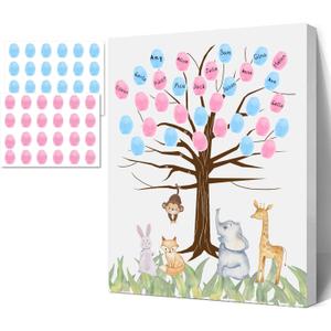 Sirjiera Baby Shower Guest Book Fingerprint Tree Canvas, Baby Gender Reveal Guest Book, Animal Theme Baby Canvas Painting, Baby Shower Creative Game Decorations Keepsake (Monkey)