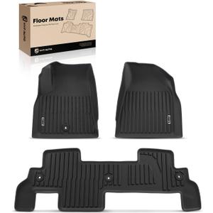 YHTAUTO Floor Mats Buick Enclave & Chevrolet Traverse & GMC Acadia Limited & Saturn Outlook (with 2nd Row Bench Seats), Floor Liners All-Weather, 1st & 2nd Row, Set of 3