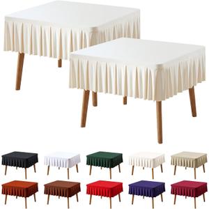 PARTISKY Ivory Spandex Square Tablecloths 34x34 Inch, 2 Pack Wrinkle Free Fitted Card Table Cloth Stretch Square Table Cover for Kitchen Dinner, Holiday Party, Wedding Banquet, Display Trade Show