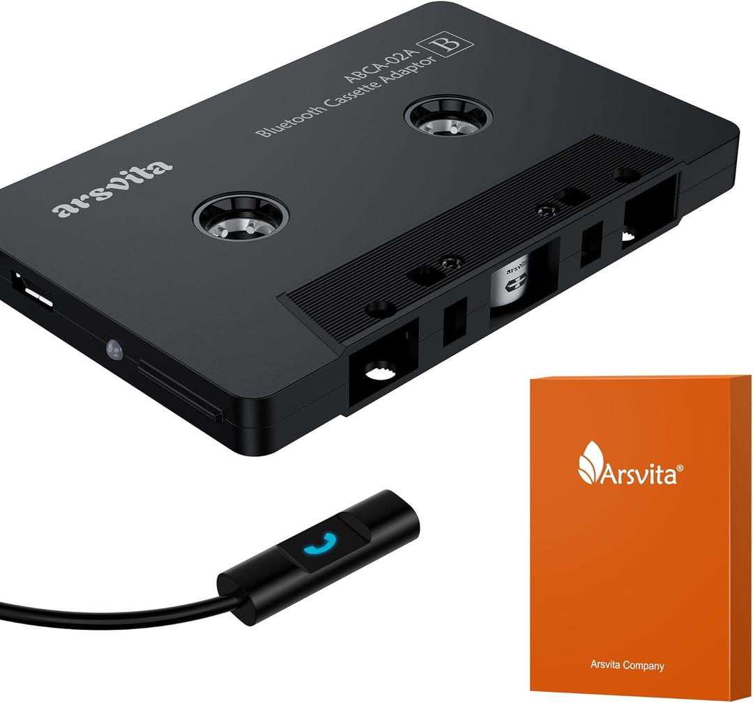Arsvita Car Audio Bluetooth Cassette Receiver, Tape Player Bluetooth 5.0 Cassette Aux Adapter