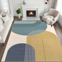 9x12 Large Area Rug for Living Room Boho Rug Bohemian Rugs Machine Washable Modern Geometric Rug Non Slip Printed Low Pile Indoor Floor Carpet for Dining Room Bedroom Office,Blue