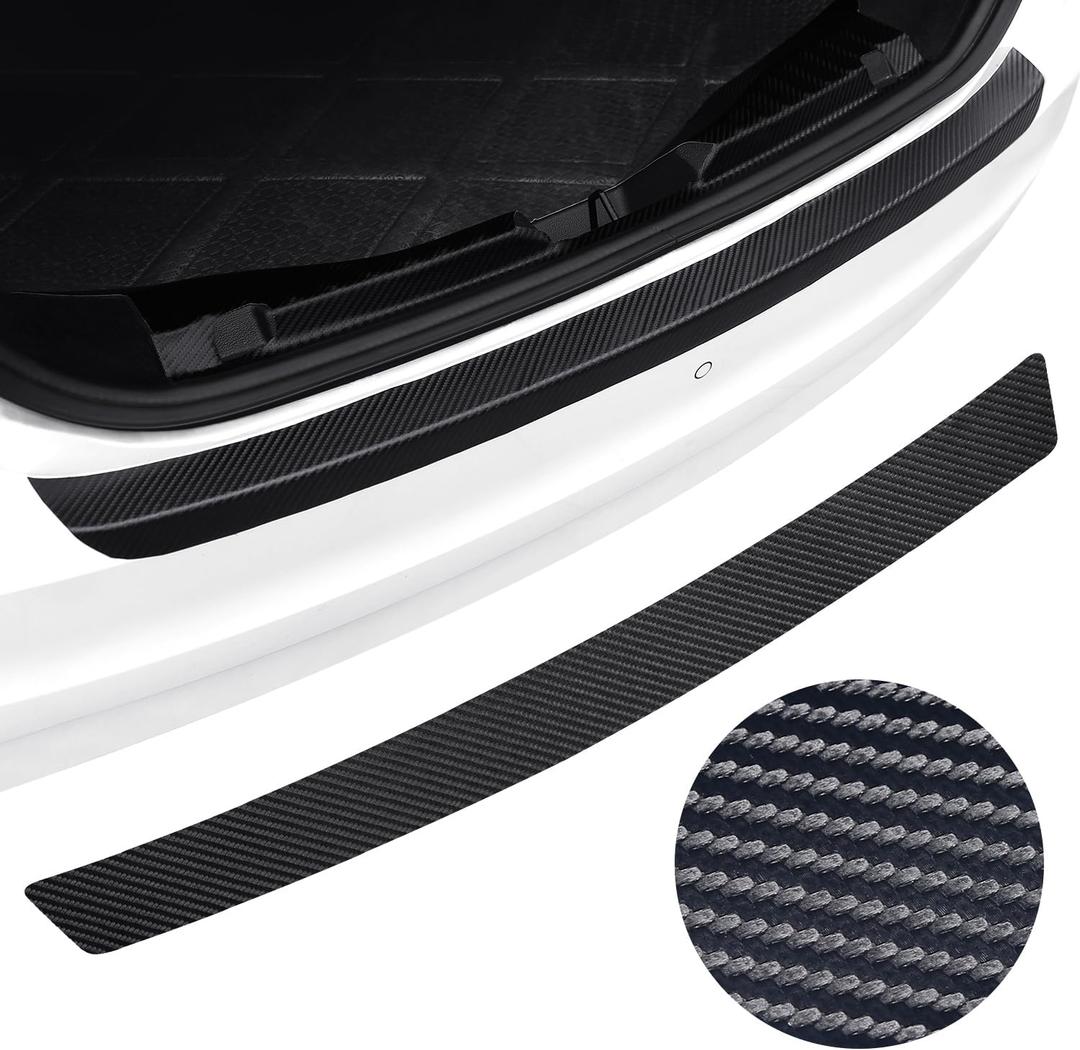 Soft & Bendable Rear Bumper Protector 43.3" x 5.5" - Carbon Fiber Leather Anti-Scratch Guard for SUV, Truck | Flexible But NOT Stretchable | Trim to Fit, No-Drill Installation